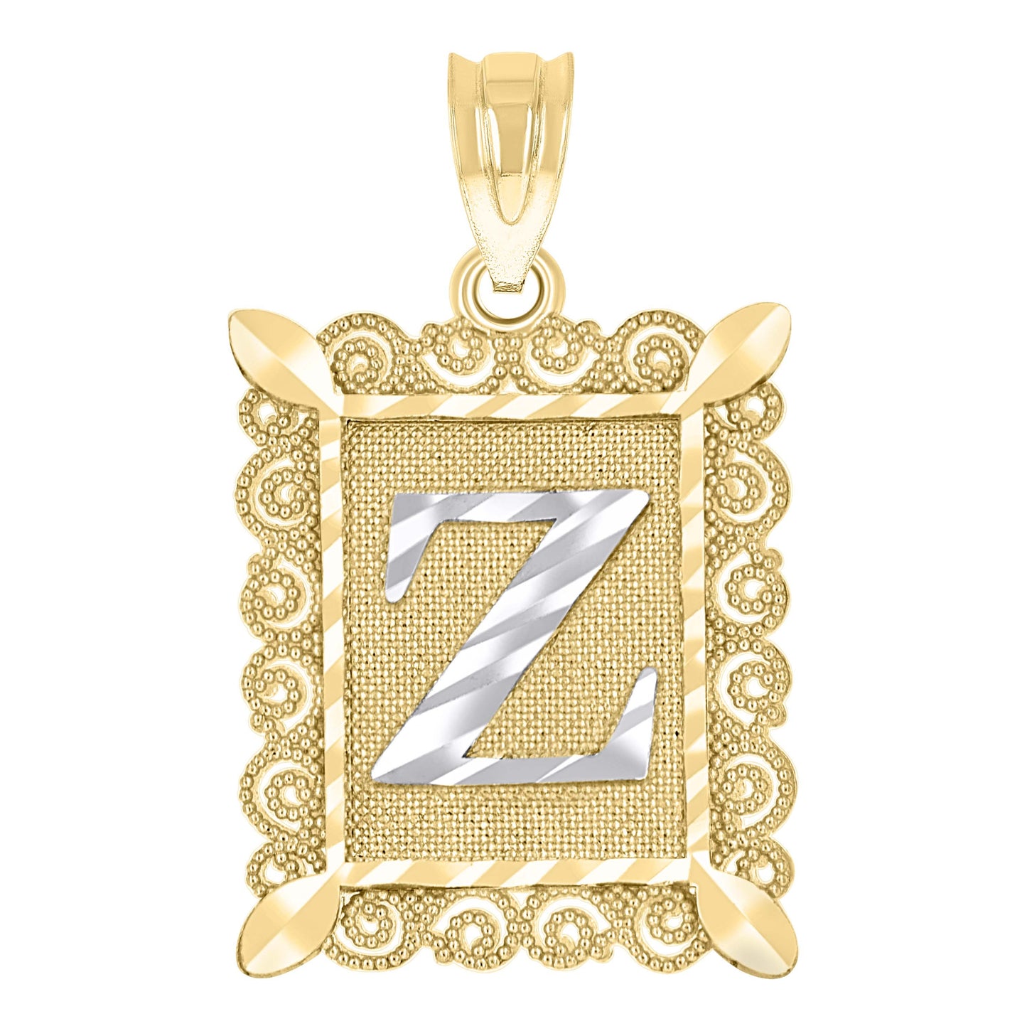 10K Two-Tone Gold Unisex Diamond-Cut Initial Charm Pendant