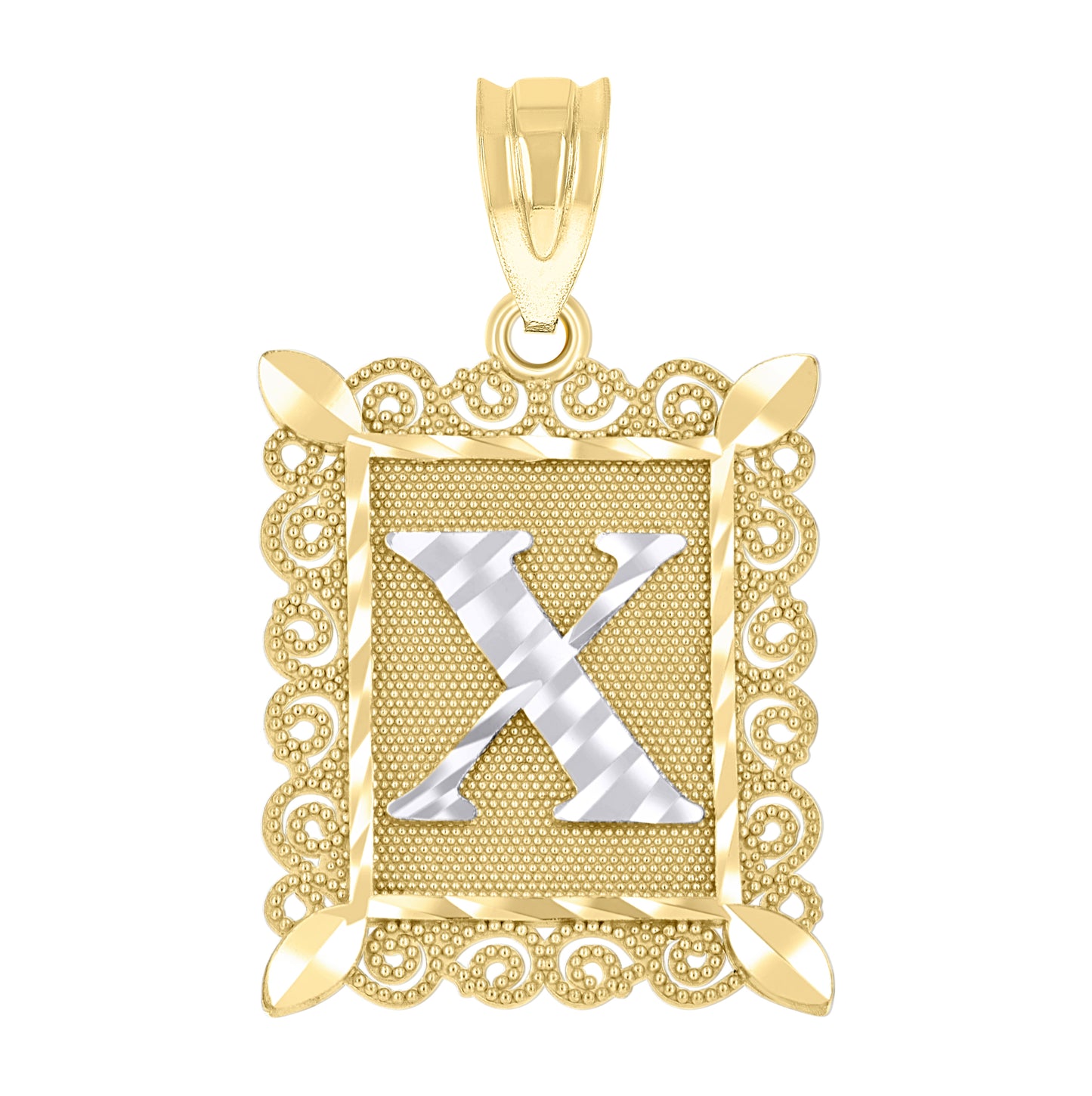 10K Two-Tone Gold Unisex Diamond-Cut Initial Charm Pendant