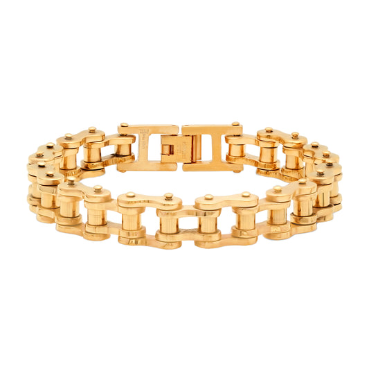Stainless Steel Yellow-tone Mens Bike Chain Design Fashion Link Bracelet