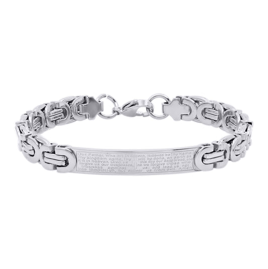 Stainless Steel Mens Lords Prayer Religious Link Bracelet