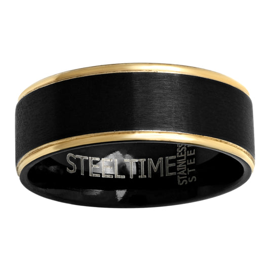 Stainless Steel Black Yellow-tone Mens Center Brushed Sizes 9 - 12 Comfort-fit Bridal Anniversary Wedding Engagement Band Ring