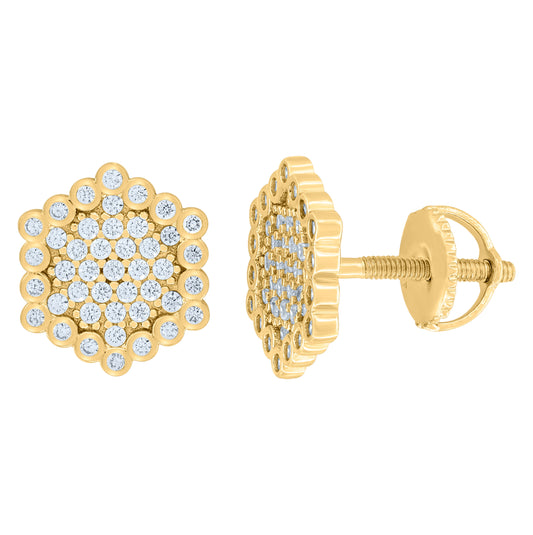 Sterling Silver Yellow-Tone Womens Cubic Zirconia Hexagon Stud Earrings