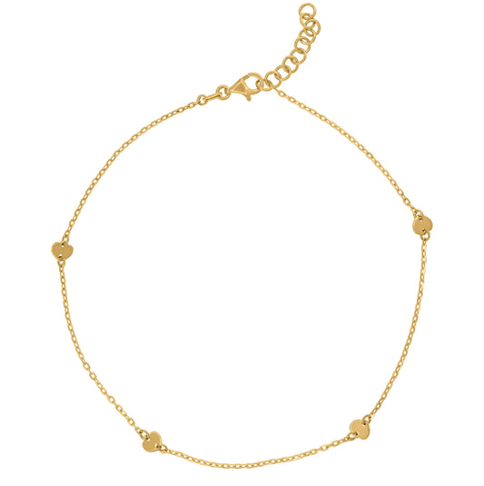 14K Yellow Gold Womens Polished Finish Heart Anklet