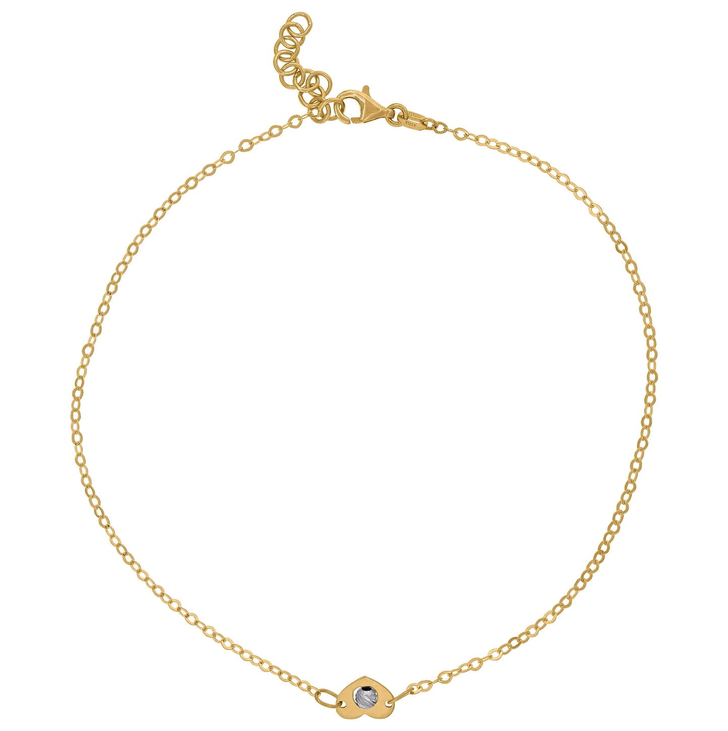 14K Two-Tone Gold Womens Polished Finish Textured Heart Beaded Anklet
