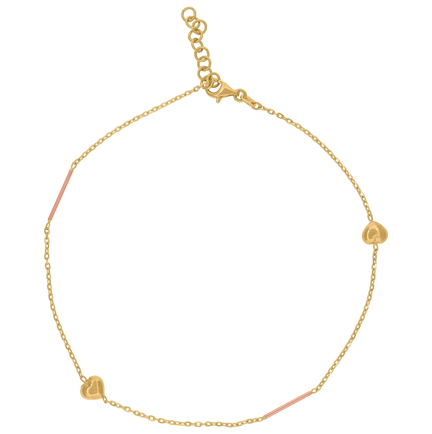 14K Two-Tone Gold Womens Polished Finish Heart Anklet
