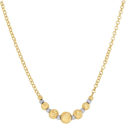 14K Two-Tone Gold Womens Polished Finish Textured Beaded Necklace Size 18 Inches