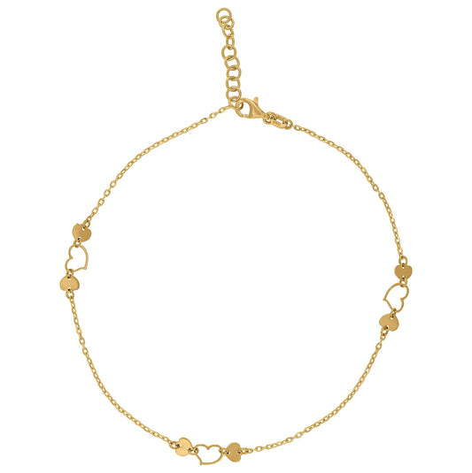 14K Yellow Gold Womens Polished Finish Heart Anklet