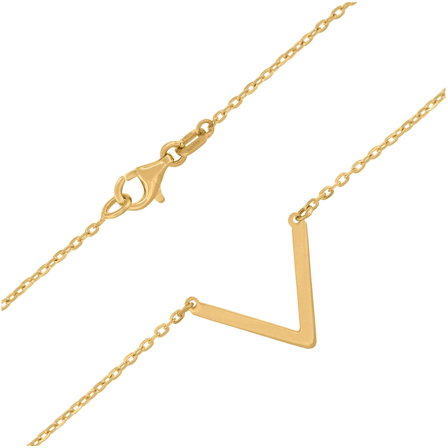 14K Yellow Gold Womens Polished Finish V Shape Bar Necklace Size 18 Inches