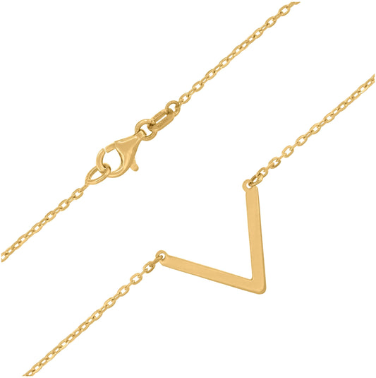 14K Yellow Gold Womens Polished Finish V Shape Bar Necklace Size 18 Inches