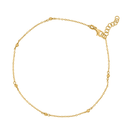 14K Yellow Gold Womens Polished Finish Textured Beaded Anklet
