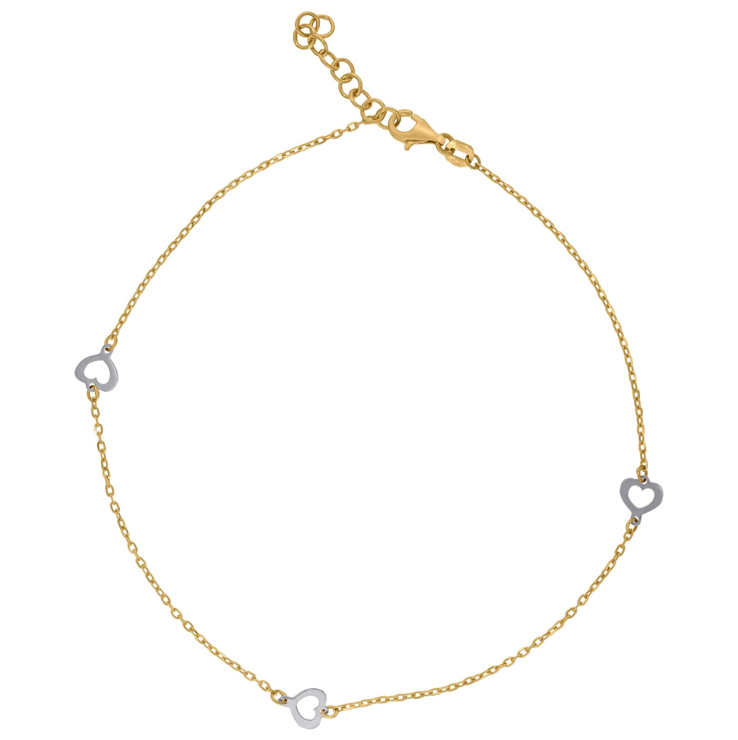 14K Two-Tone Gold Womens Polished Finish Heart Anklet