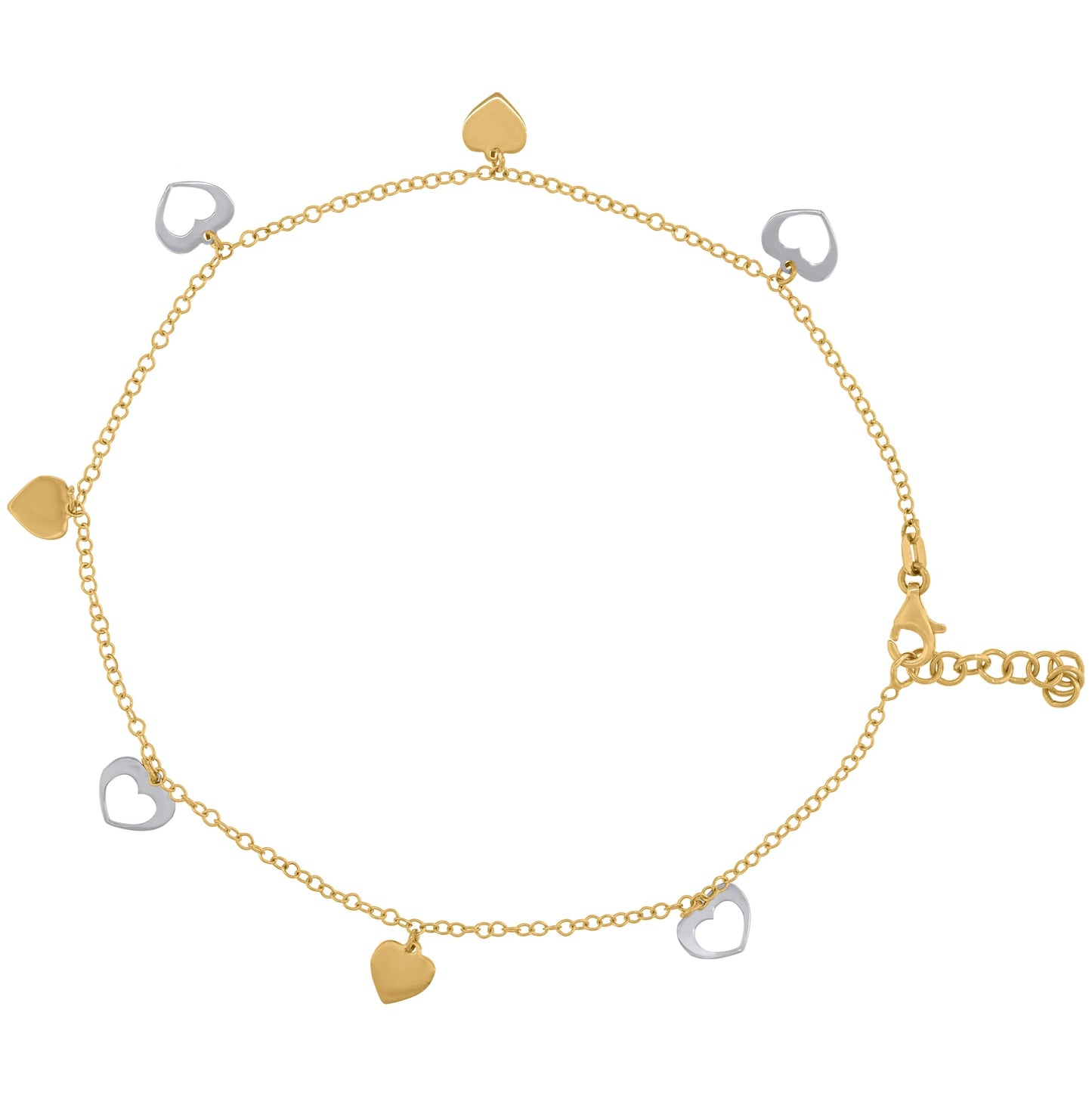 14K Two-Tone Gold Womens Polished Finish Heart Anklet