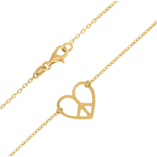14K Yellow Gold Womens Polished Finish Peace Heart Necklace Size 18 Inches
