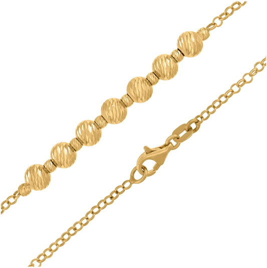 14K Yellow Gold Womens Polished Finish Textured Heart Beaded Necklace Size 18 Inches