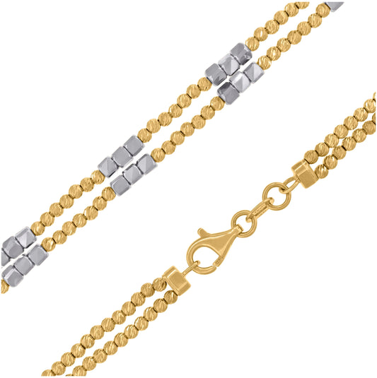 14K Two-Tone Gold Womens Polished Finish Textured Two Row Beaded Necklace Size 18 Inches