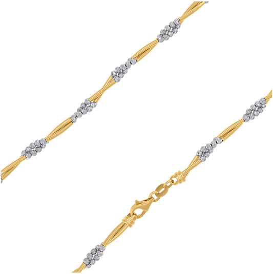 14K Two-Tone Gold Womens Polished Finish Textured Twisted Beaded Necklace Size 18 Inches