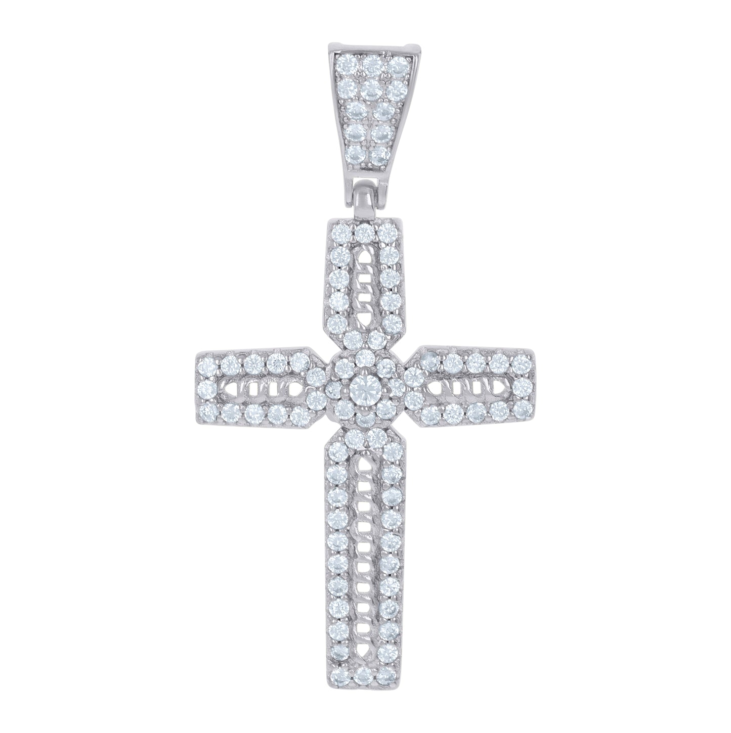 Sterling Silver Men Cubic-Zirconia Cross Religious Charm Pendant