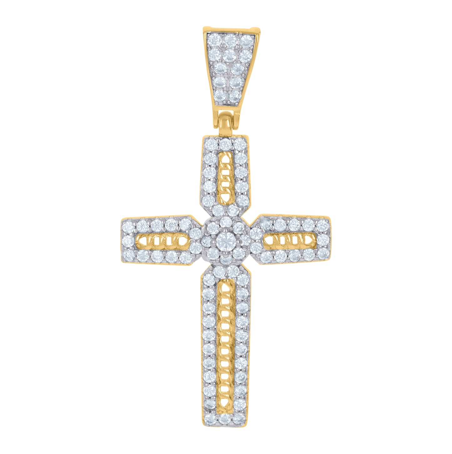 Sterling Silver Men Cubic-Zirconia Cross Religious Charm Pendant