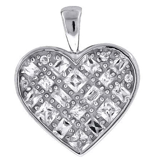 Sterling Silver Womens Cubic Zirconia Heart Charm Pendant