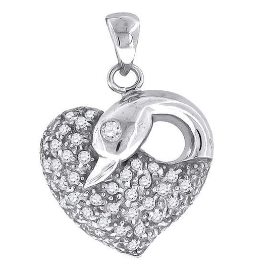 Sterling Silver Womens Cubic Zirconia Heart Charm Pendant