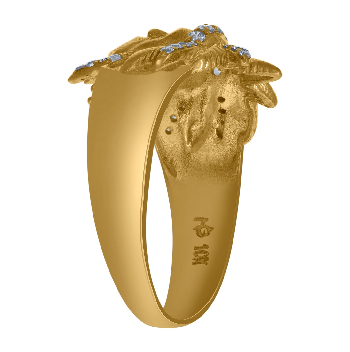 10K Yellow Gold Mens Cubic Zirconia Indian Chief Head Band Ring