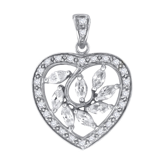 Sterling Silver Womens Cubic Zirconia Heart Charm Pendant