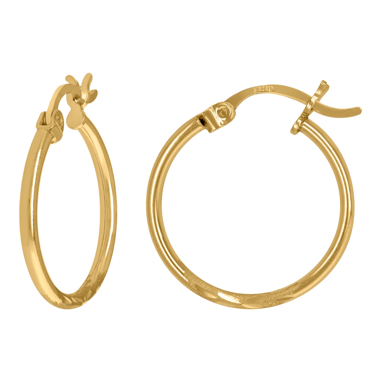 10K Yellow Gold Womens Diamond-Cut 1.5mm Hinged Hoops Huggies