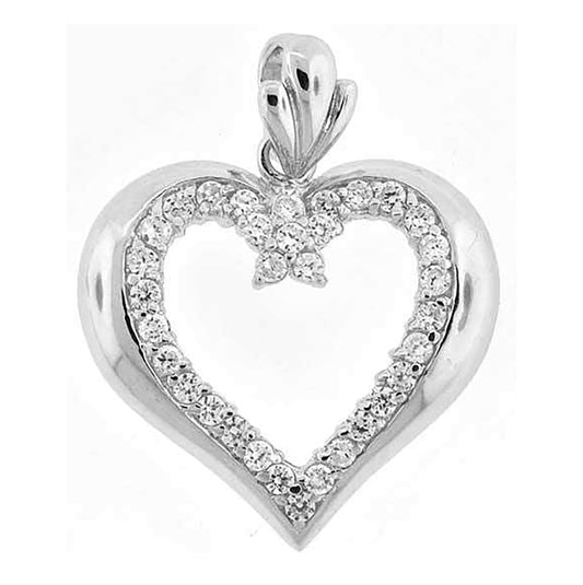 Sterling Silver Womens Cubic Zirconia Heart Charm Pendant