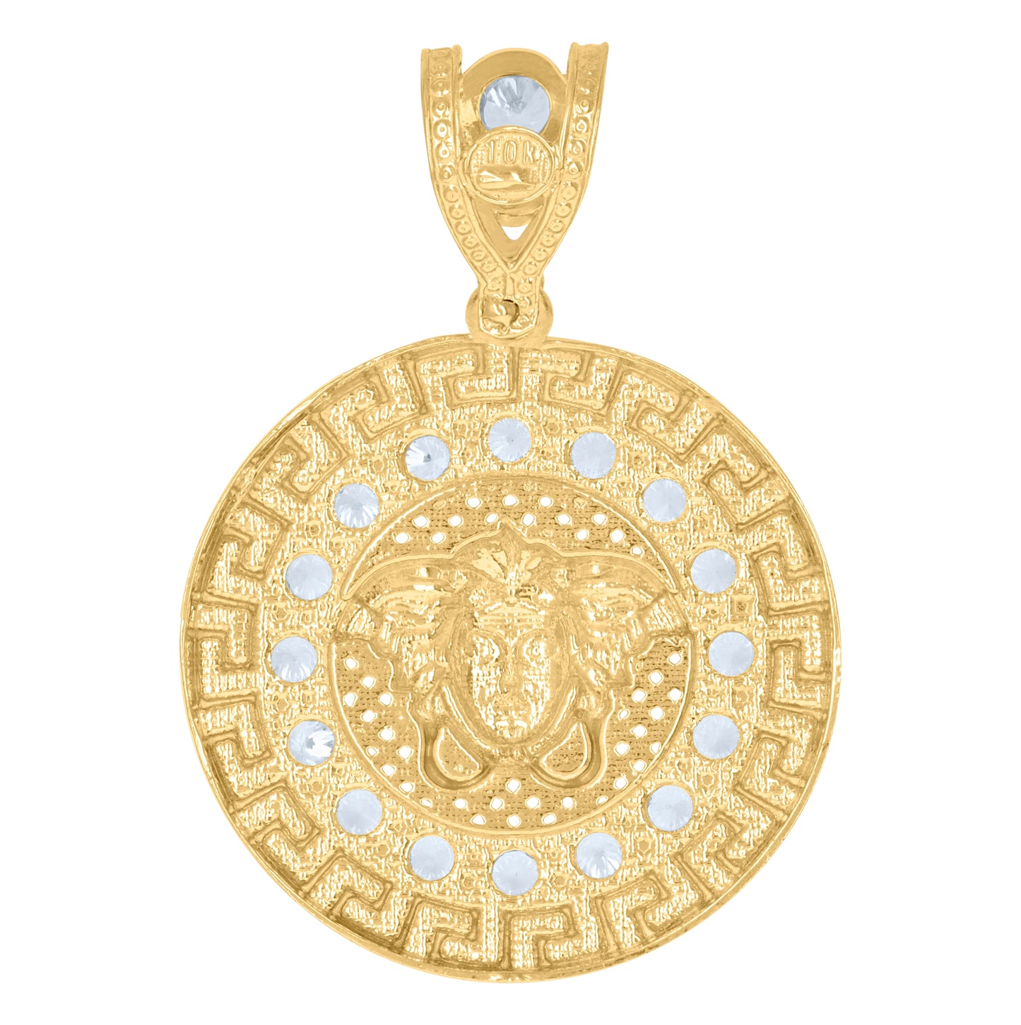 10K Yellow Gold Mens Cubic-Zirconia Medusa Egyptian Fashion Charm Pendant