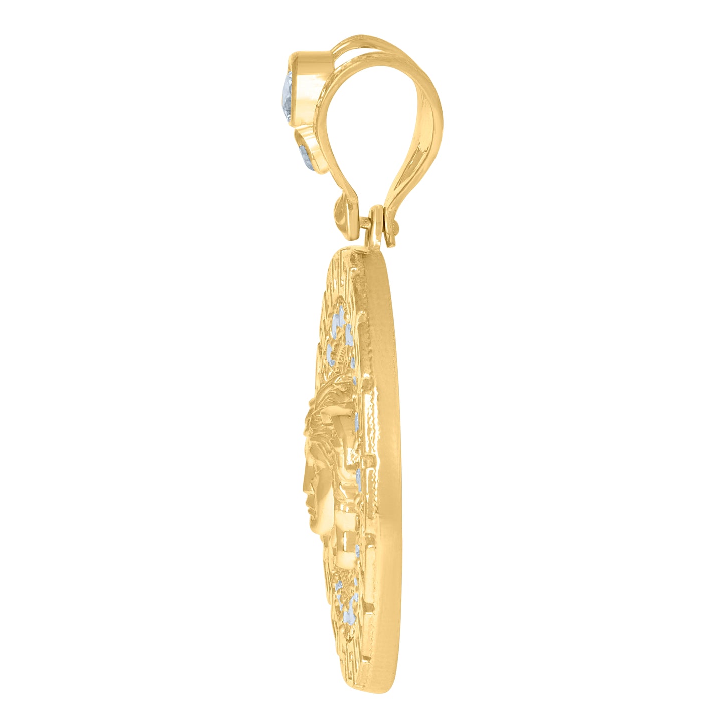 10K Yellow Gold Mens Cubic-Zirconia Medusa Egyptian Fashion Charm Pendant