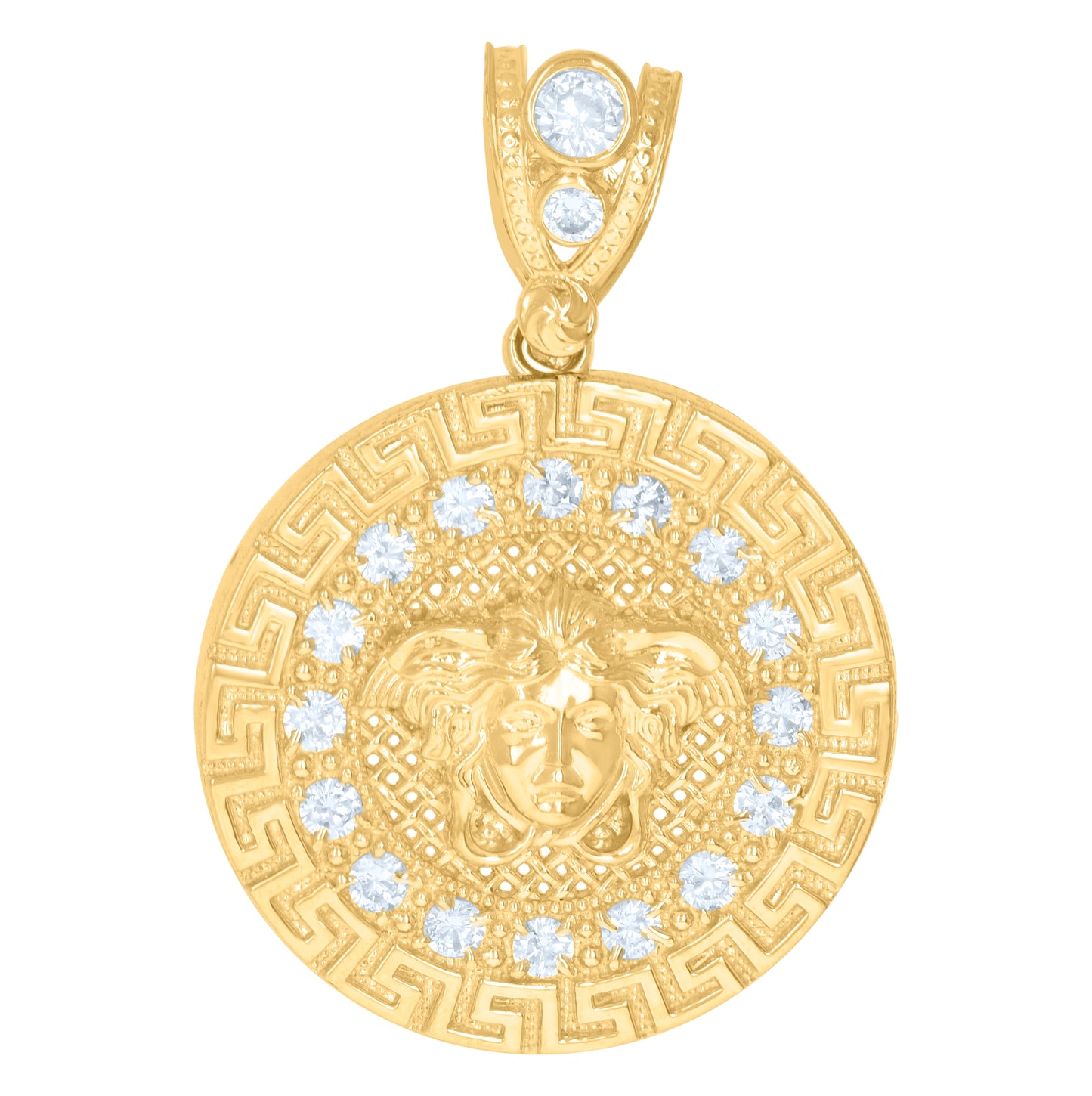 10K Yellow Gold Mens Cubic-Zirconia Medusa Egyptian Fashion Charm Pendant