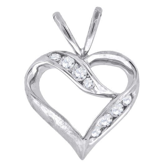 Sterling Silver Womens Cubic Zirconia Heart Charm Pendant