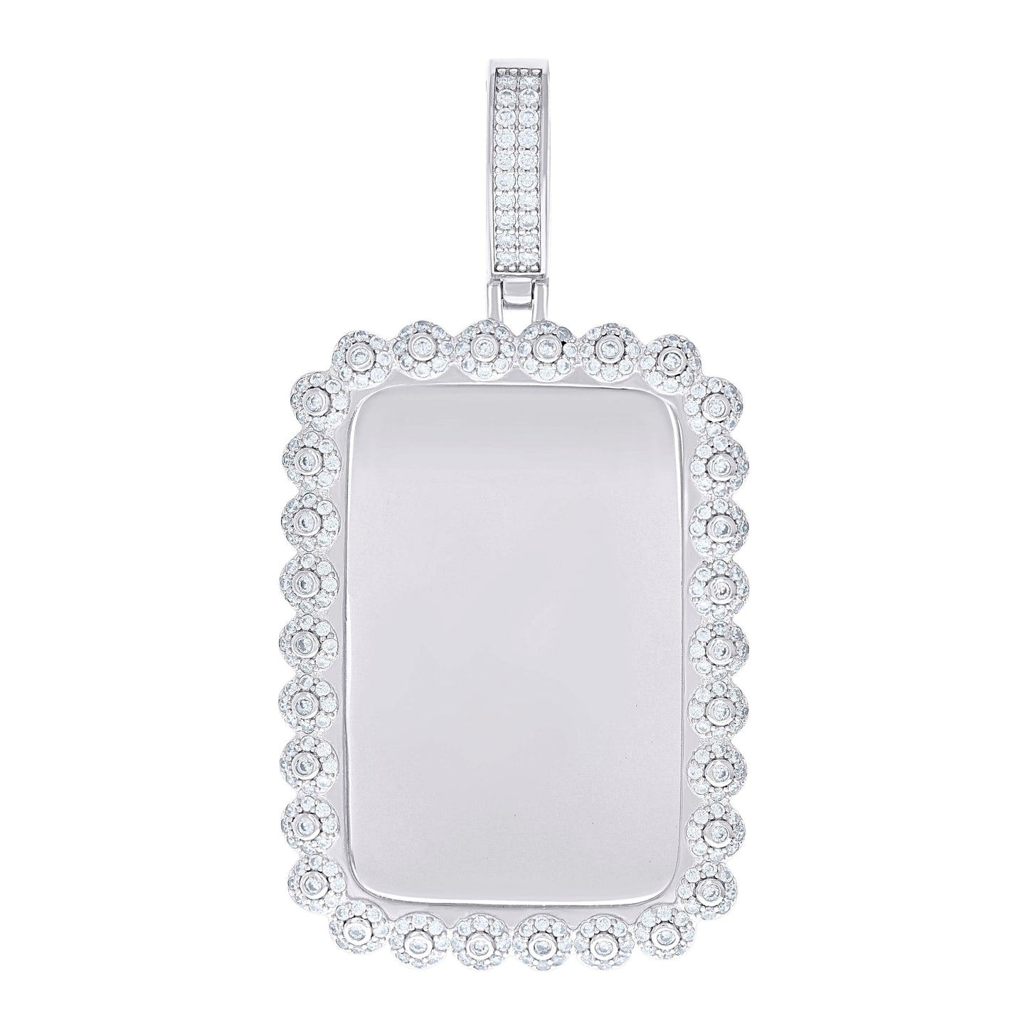 Sterling Silver Mens Cubic-Zirconia Dog Tag Fashion Charm Pendant