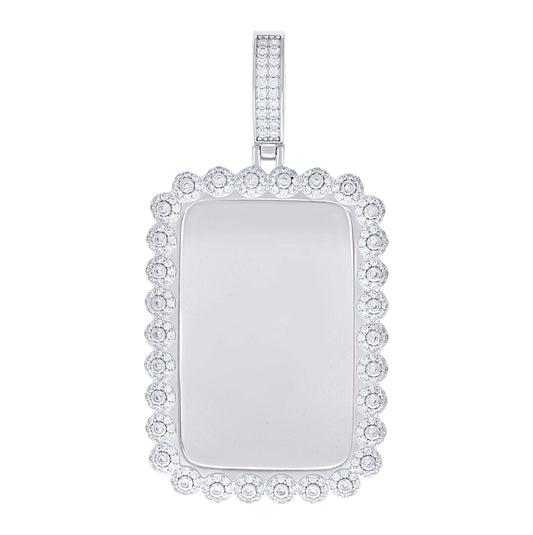 Sterling Silver Mens Cubic-Zirconia Dog Tag Fashion Charm Pendant