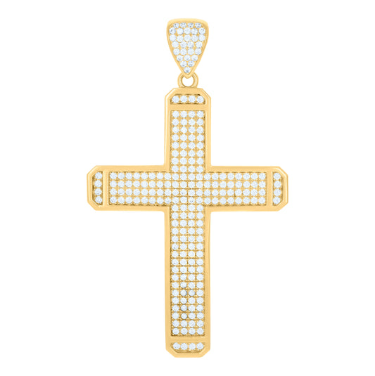10K Yellow Gold Unisex Cubic Zirconia Diamond-Cut Cross Religious Charm Pendant