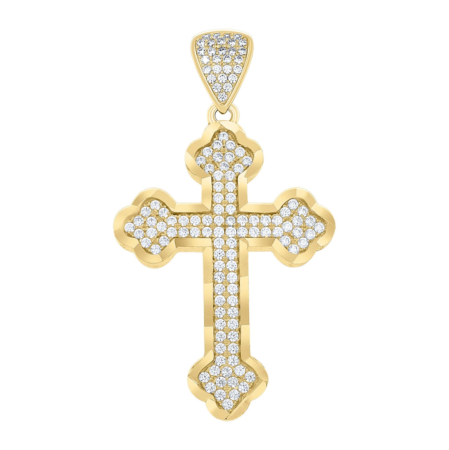 10K Yellow Gold Unisex Cubic-Zirconia Budded Cross Religious Charm Pendant