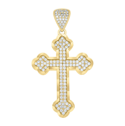 10K Yellow Gold Unisex Cubic-Zirconia Budded Cross Religious Charm Pendant