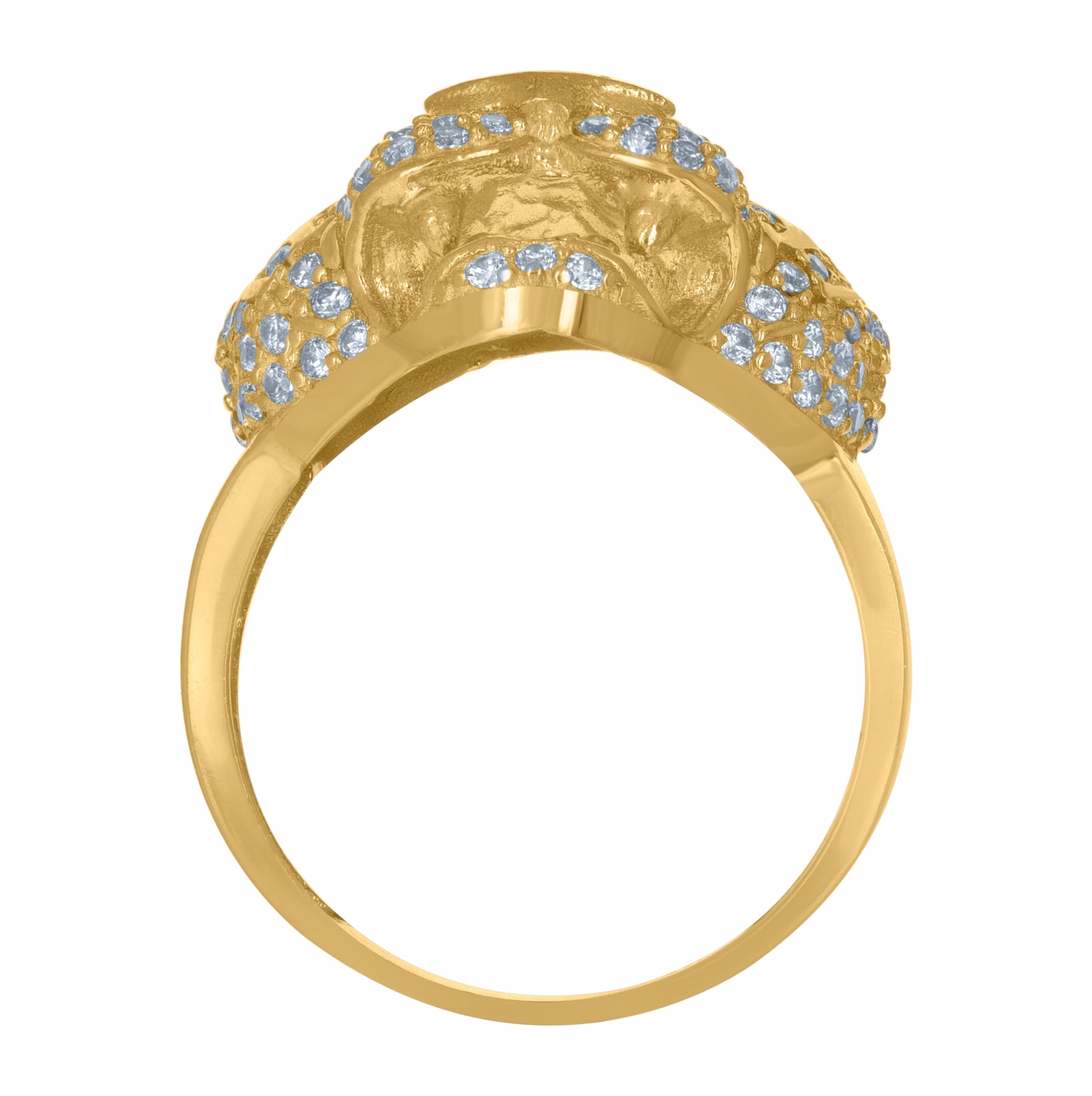 10K Yellow Gold Mens Purple White Cubic-Zirconia Head Panther Animal Wildlife Ring