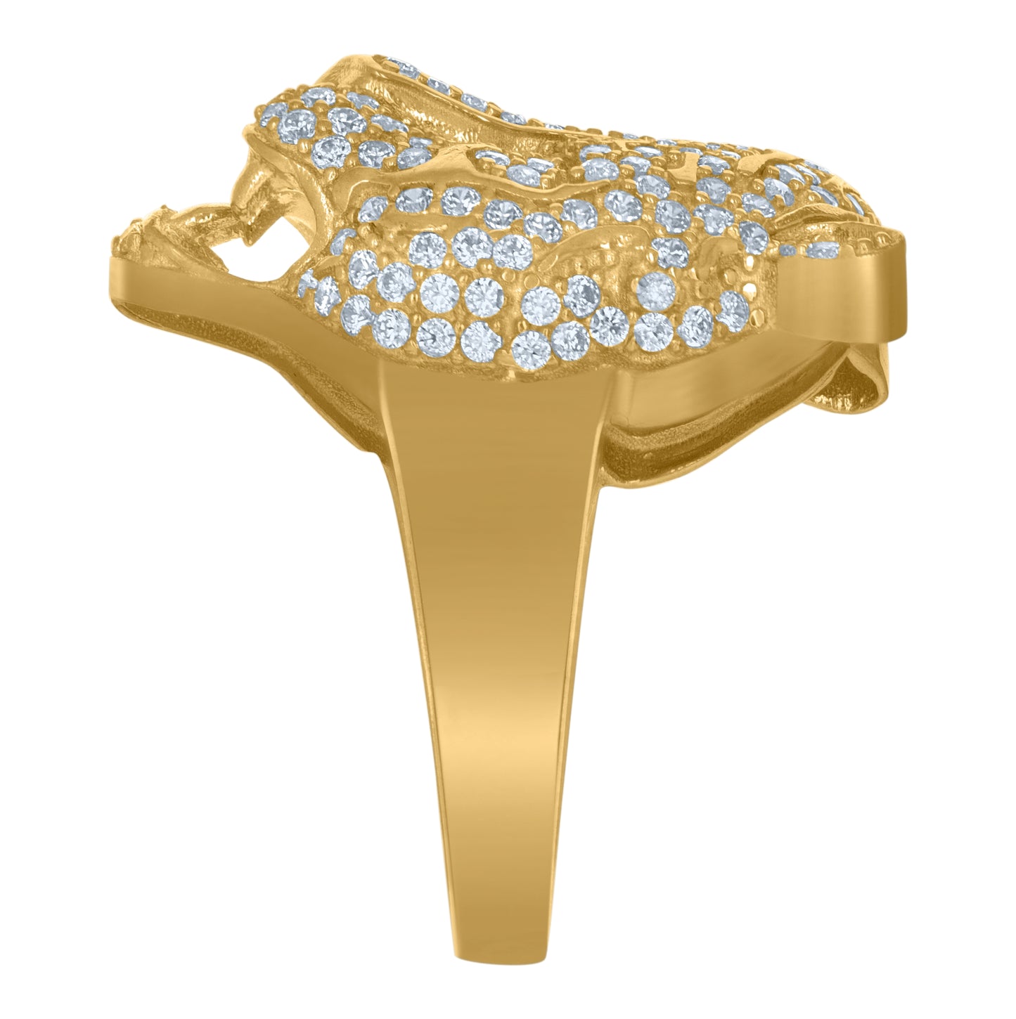 10K Yellow Gold Mens Purple White Cubic-Zirconia Head Panther Animal Wildlife Ring