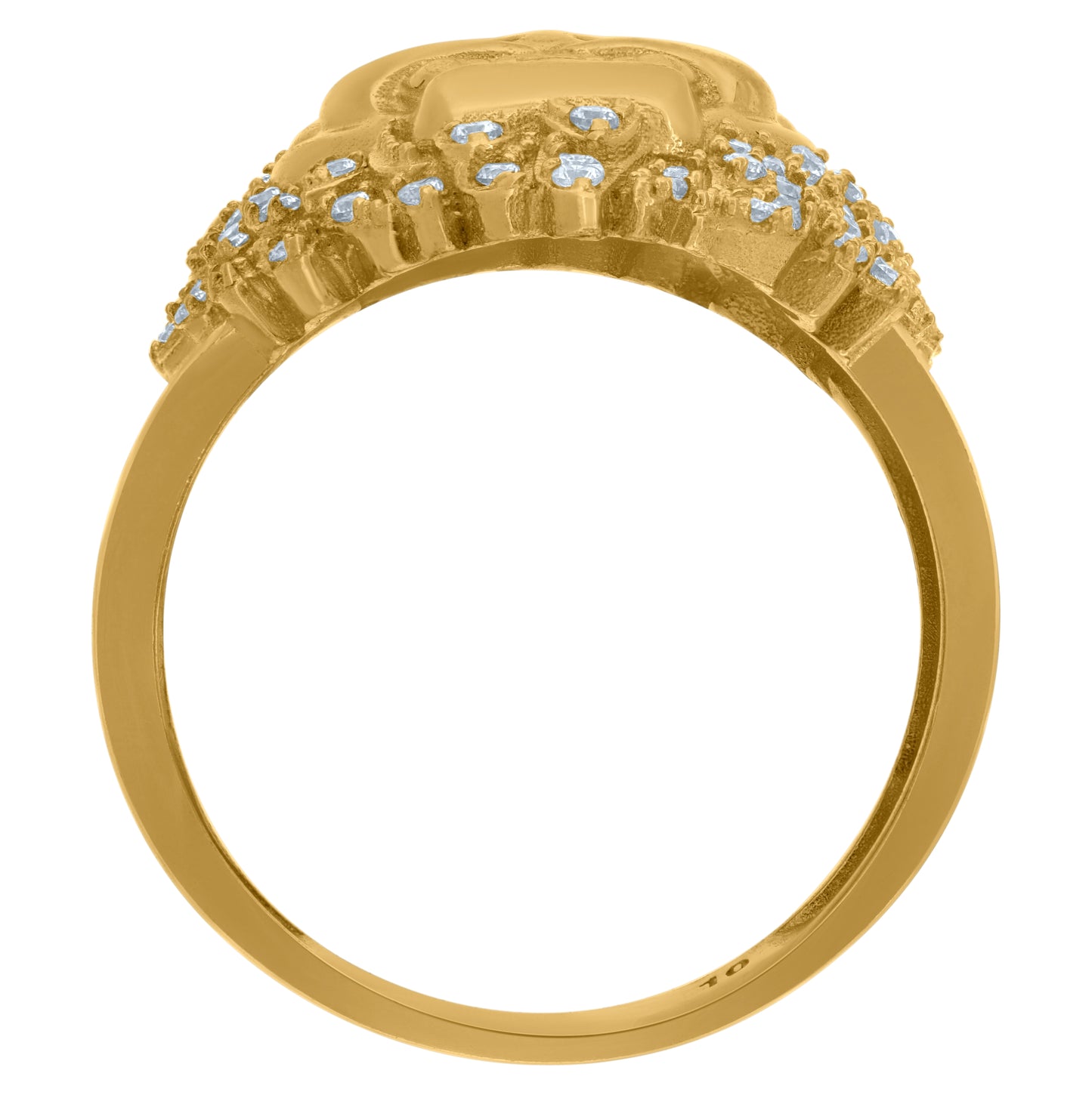 10K Yellow Gold Mens White Pink Cubic Zirconia Crowned Lion Head Ring