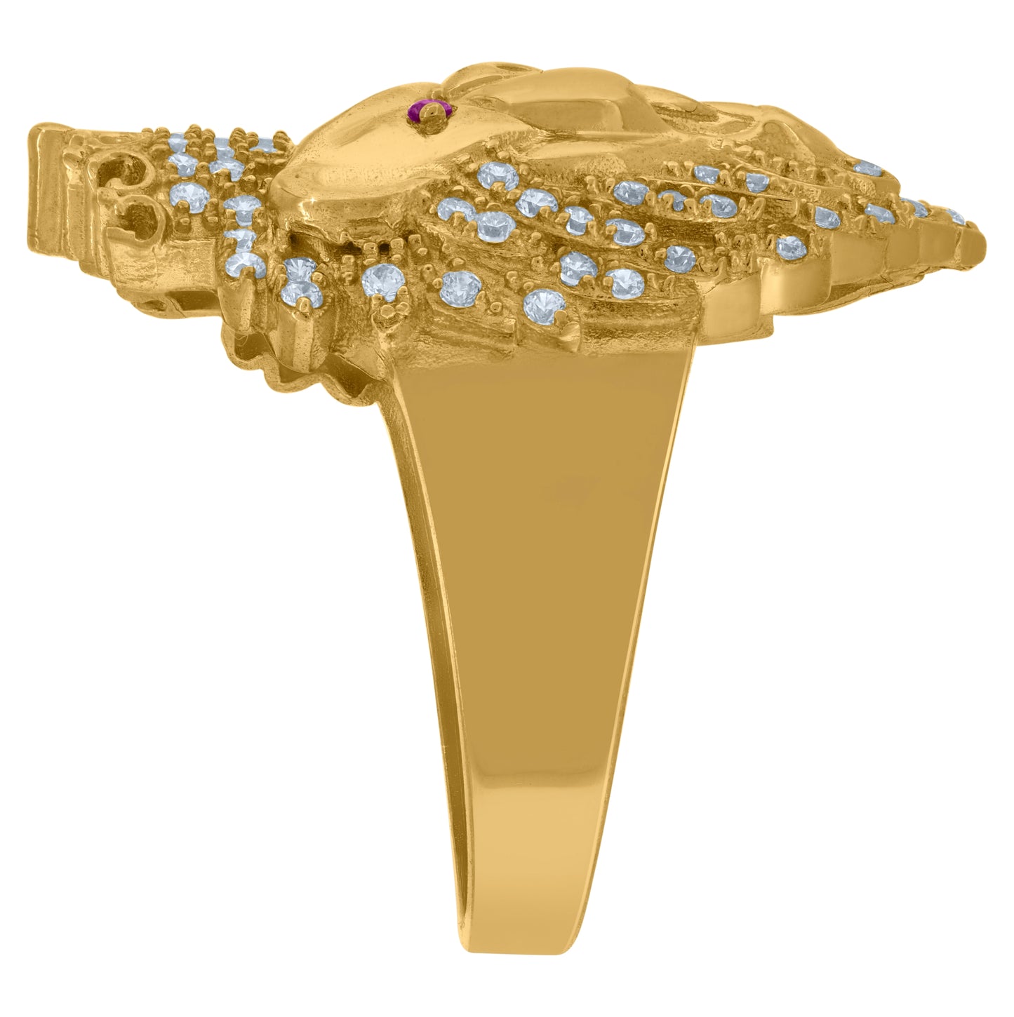 10K Yellow Gold Mens White Pink Cubic Zirconia Crowned Lion Head Ring