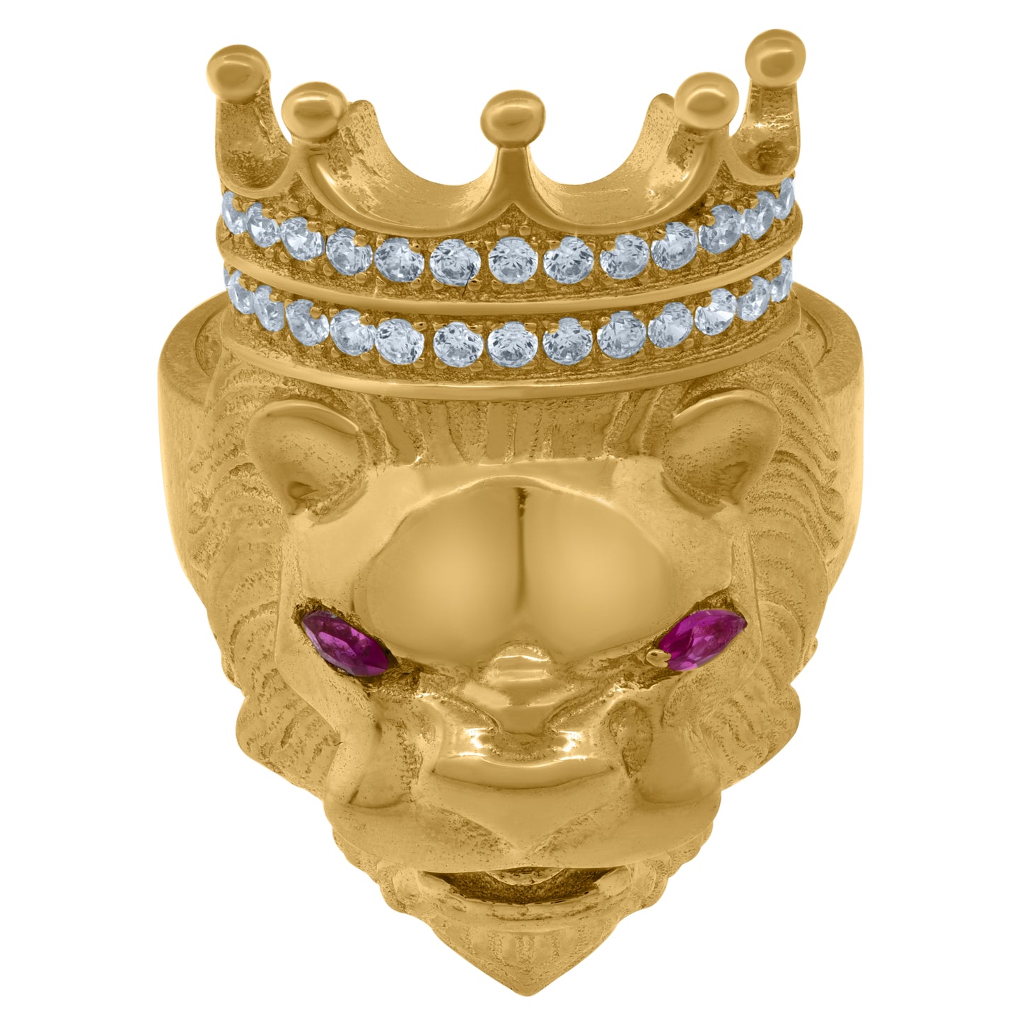 10K Yellow Gold Mens Purple White Marquise Round Cubic-Zirconia Head Leo/Lion Animal Zodiac Sign/Wildlife Ring
