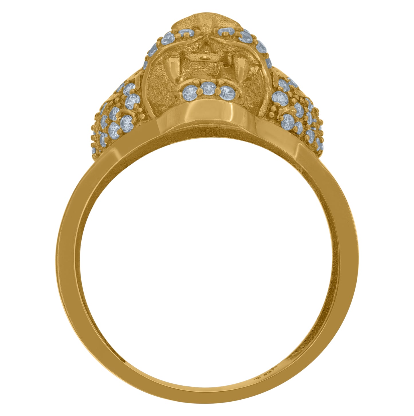 10K Yellow Gold Mens White Pink Cubic Zirconia Tiger Animal Head Ring