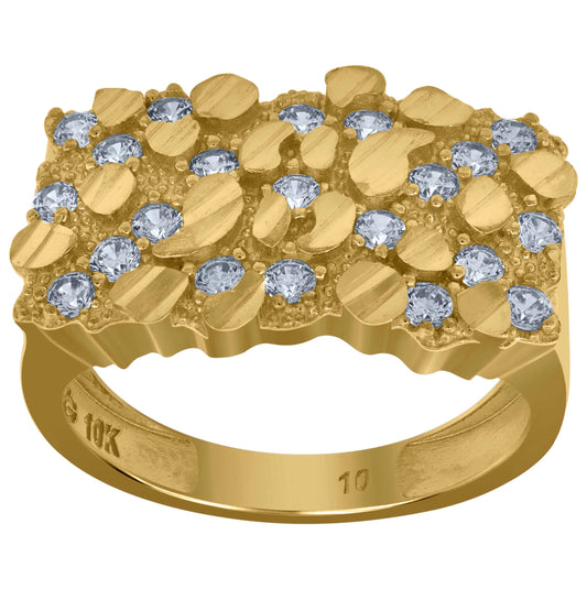 10K Yellow Gold Mens Cubic Zirconia Nugget Fashion Ring