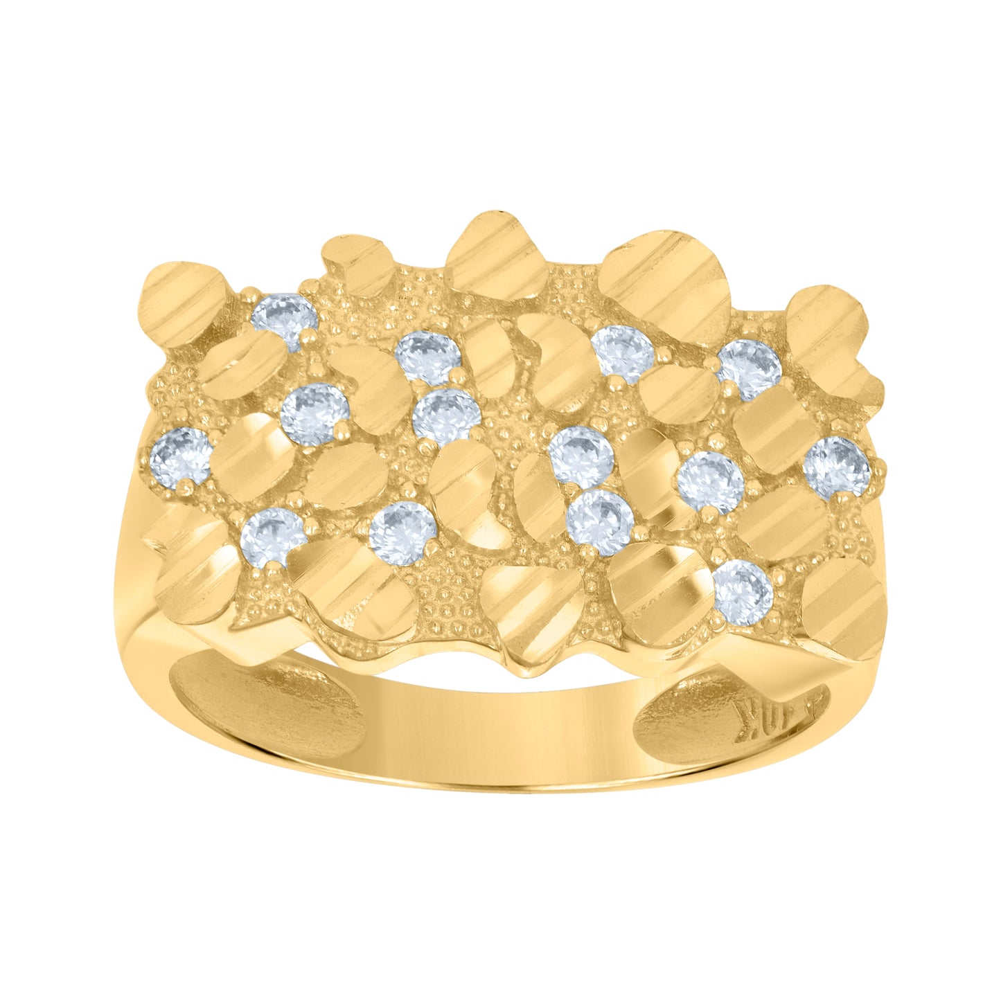 10K Yellow Gold Mens Cubic Zirconia Nugget Fashion Ring