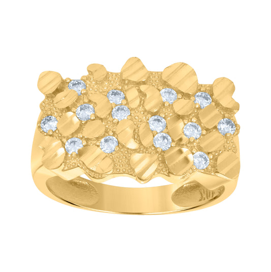 10K Yellow Gold Mens Cubic Zirconia Nugget Fashion Ring
