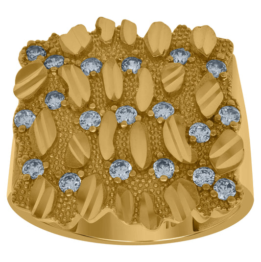 10K Yellow Gold Mens Cubic-Zirconia Nugget Fashion Ring