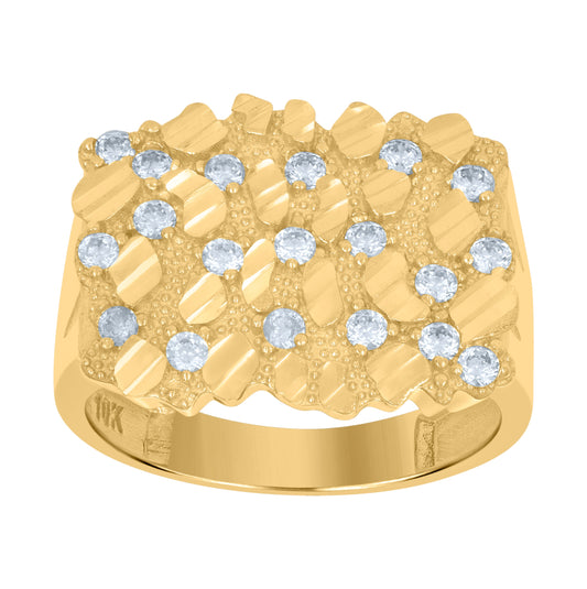 10K Yellow Gold Mens Cubic-Zirconia Nugget Fashion Ring
