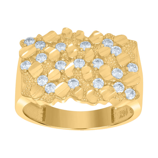 10K Yellow Gold Mens Cubic Zirconia Nugget Fashion Ring