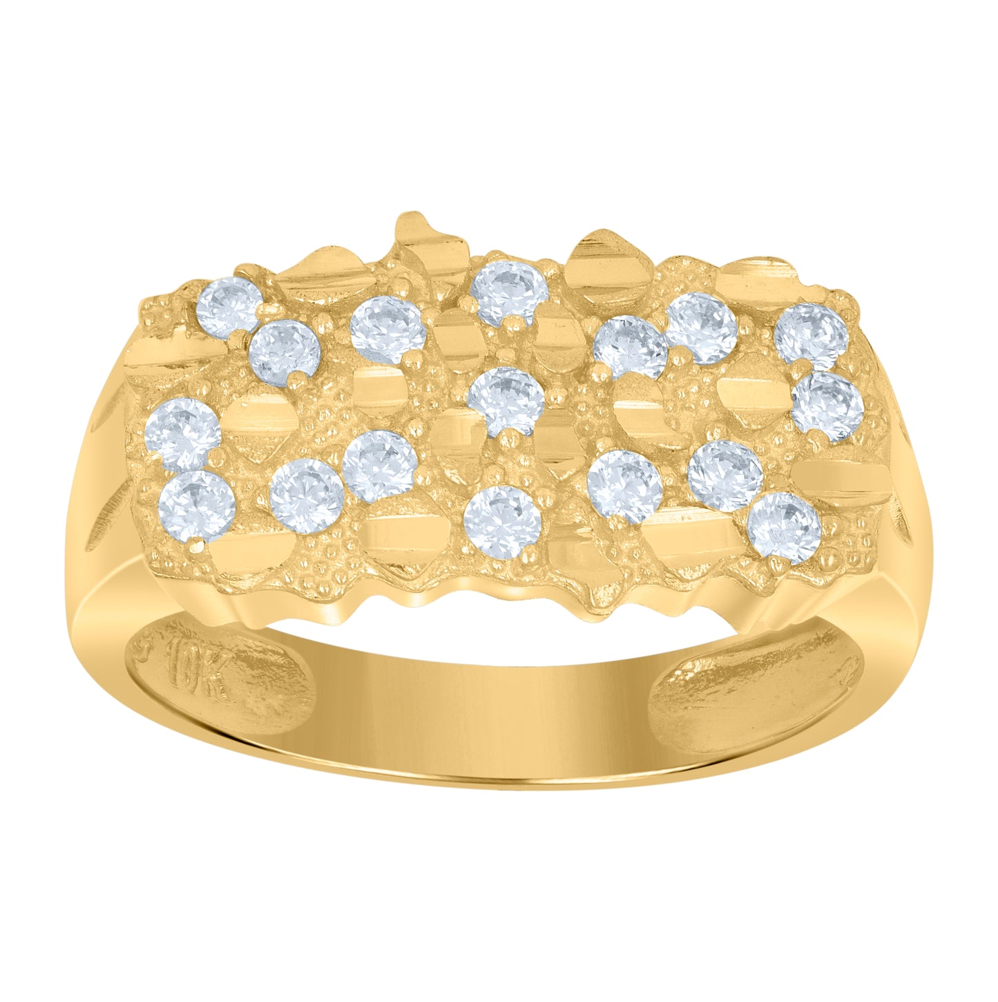 10K Yellow Gold Mens Cubic-Zirconia Nugget Fashion Ring